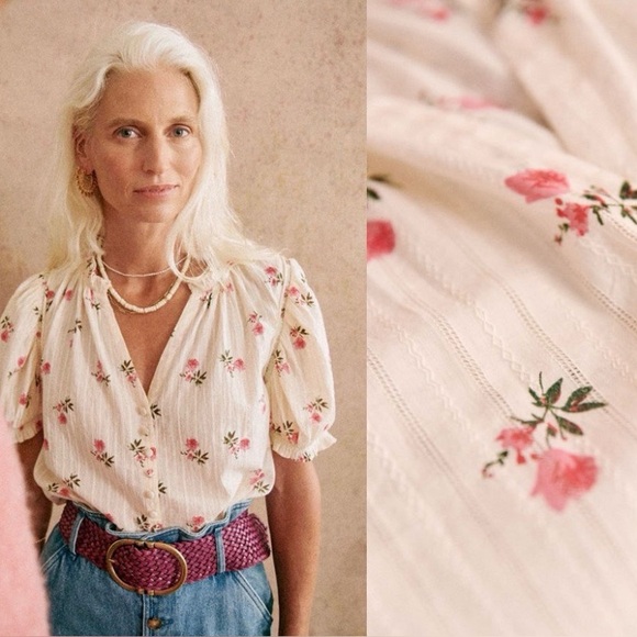 Sezane Floral Cream Blouse - Picture 2 of 6